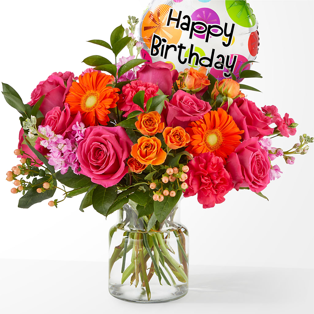 Fiesta Bouquet with Birthday Balloon – City Florist, Prestonsburg KY